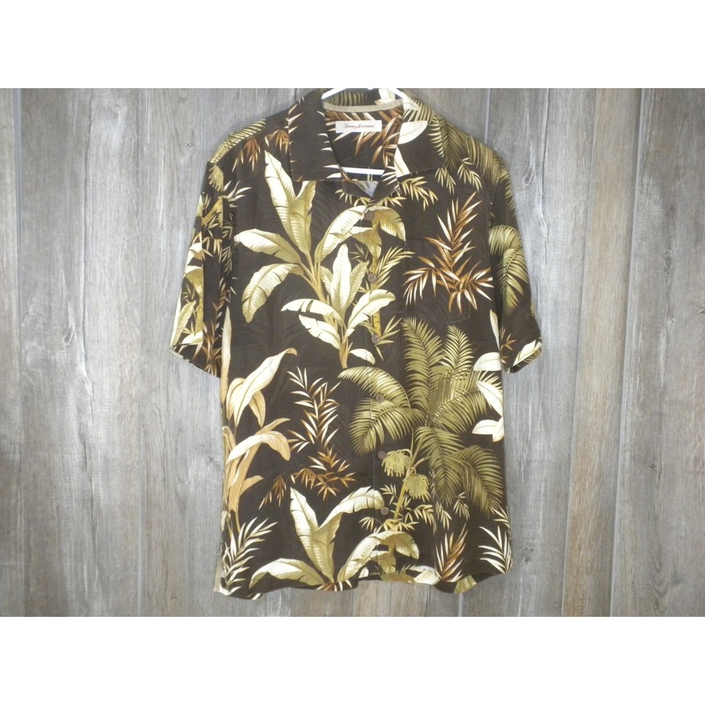 Tommy Bahama Shirt Mens M Green Silk‎ Hawaiian Button Up Floral Tropical Beach